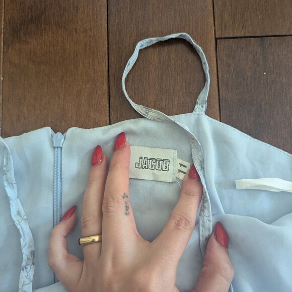 BABY BLUE DITSY FLORAL VINTAGE MINI DRESS - Picture 2 of 2